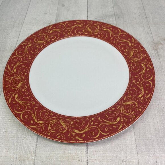 Chris Madden JC Penny MONTALIRA RED Gold Scroll Porcelain Dinner Plate Set 4 - Picture 8 of 16